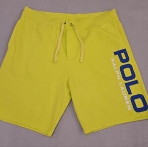 Polo Ralph Lauren Men's Shorts Fleece Volt Neon Yellow Blue Spellout Logo Sz XL